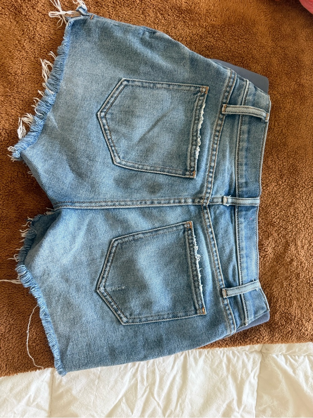 Hatch Maternity Light Blue Denim Jean Shorts with Frayed Hem